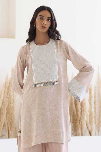 Buy_Inej_Pink Cotton, Silk Sequins, Metallic Thread Kashmiri Printed Kurta And Salwar Set _Online_at_Aza_Fashions