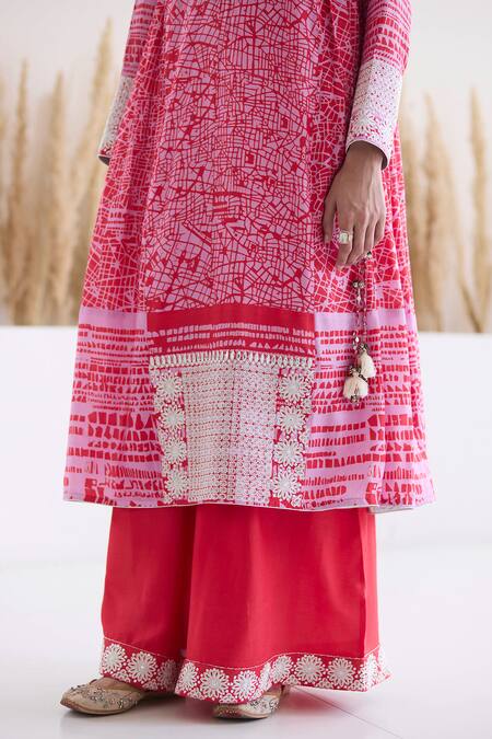 Buy Inej Red Cotton, Silk Diamonds, Embroidery Round Neck Printed Anarkali And Palazzo Set Online at Aza Fashions Buy_Inej_Red Cotton, Silk Diamonds, Embroidery Round Neck Printed Anarkali And Palazzo Set _Online_at_Aza_Fashions