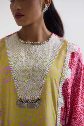 Inej_Multi Color Cotton, Silk Sequins Printed Cape Top And Gharara Set _Online_at_Aza_Fashions