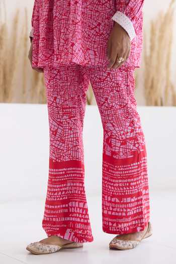 Buy_Inej_Red Cotton, Silk Sequins, Diamonds Round Neck Printed Top And Bell Bottom Pant Set _Online_at_Aza_Fashions