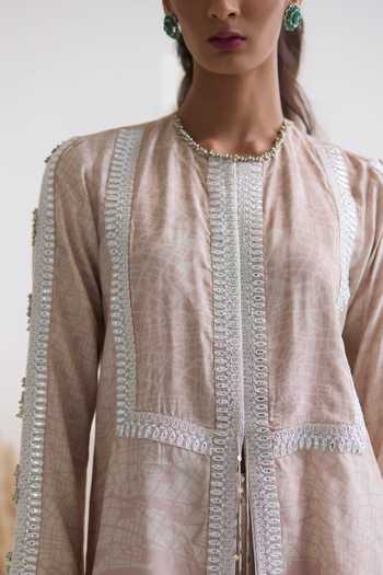 Inej_Pink Cotton, Silk Diamonds, Embroidery, Sequins Printed Kurta And Gharara Set _Online_at_Aza_Fashions