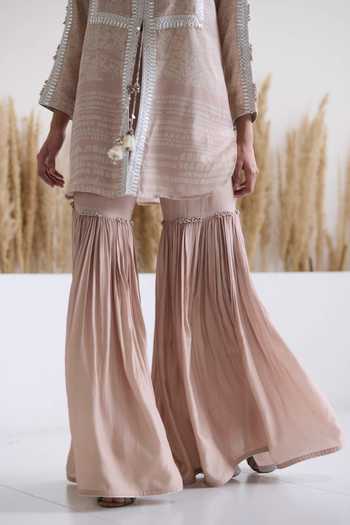 Buy_Inej_Pink Cotton, Silk Diamonds, Embroidery, Sequins Printed Kurta And Gharara Set _Online_at_Aza_Fashions