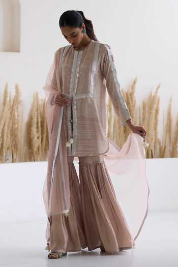 Buy_Inej_Pink Cotton, Silk Diamonds, Embroidery, Sequins Printed Kurta And Gharara Set 