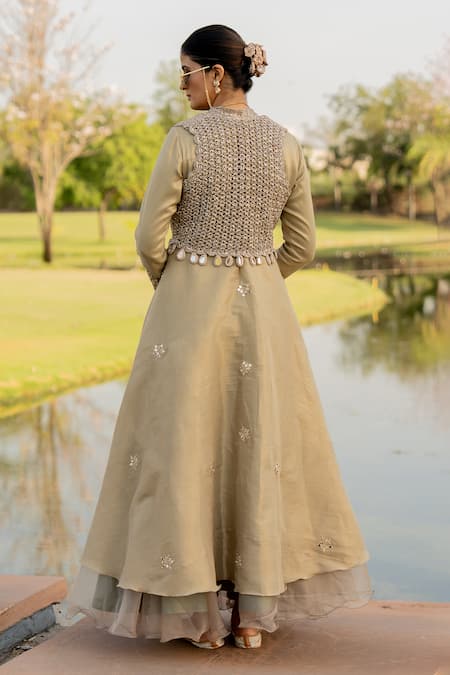 Nikita Vishakha Mirror Embroidered Flared Kurta Lehenga Set 