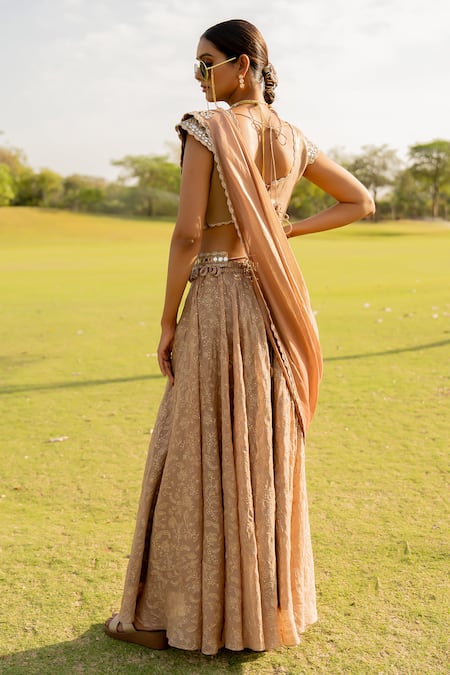 Nikita Vishakha_Rose Gold Tissue Mirrors, Tassels Embroidered Sharara Set _Online_at_Aza_Fashions