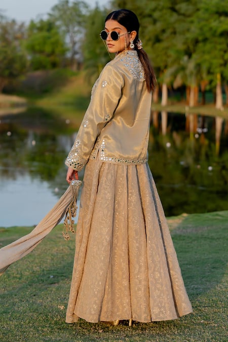 Nikita Vishakha Mirror Embroidered Jacket Kurta Skirt Set 