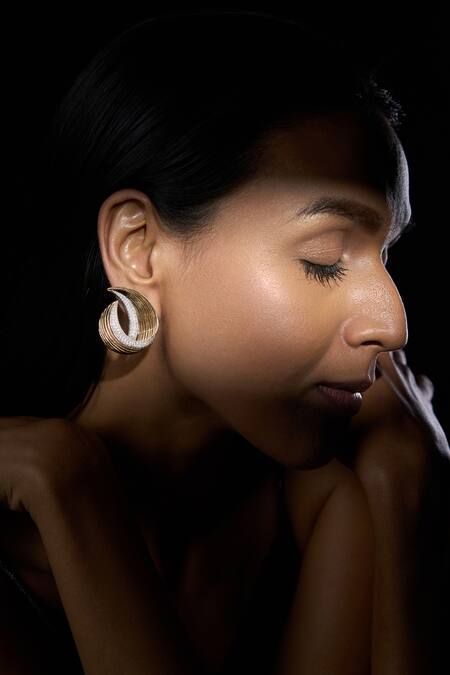 Kaj Fine Jewellery_Gold Plated Imitation Diamonds 18kt Yellow Vicenza Filigree Earrings_Online_at_Aza_Fashions