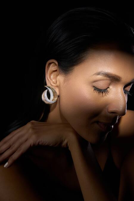 Buy_Kaj Fine Jewellery_Gold Plated Imitation Diamonds 18kt Yellow Vicenza Filigree Earrings_Online_at_Aza_Fashions