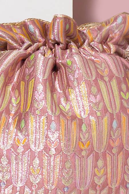 Buy Amyra Pink Pearls, Lace Titli Ambrosia Blossom Banarasi Silk Potli Bag Online at Aza Fashions Buy_Amyra_Pink Pearls, Lace Titli Ambrosia Blossom Banarasi Silk Potli Bag_Online_at_Aza_Fashions