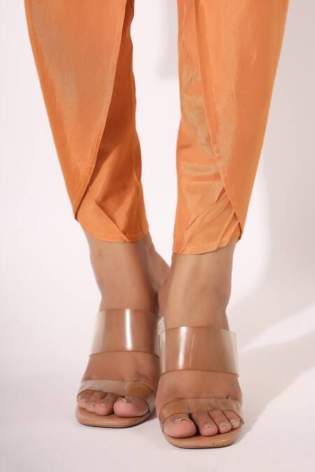 Bairaas_Brown Polyester, Satin Collared Abstract Print Tunic Pant Co-ord Set_at_Aza_Fashions