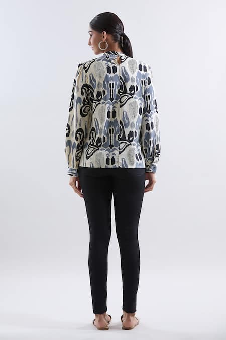 Khwaab By Sanjana Lakhani Abstract Print Blouson Top 