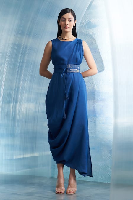 Charkhee Draped Dress With Tie Up Belt 