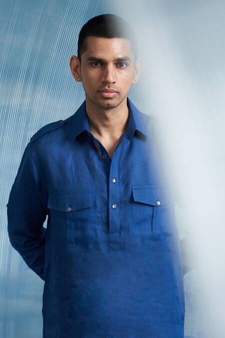 Buy Charkhee Blue Linen, Cotton Satin Solid Bundi Kurta Salwar Set Online at Aza Fashions Buy_Charkhee_Blue Linen, Cotton Satin Solid Bundi Kurta Salwar Set _Online_at_Aza_Fashions