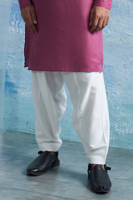 Charkhee_Pink Linen, Cotton Satin Zari Stripe Pocket Kurta With Salwar _Online_at_Aza_Fashions