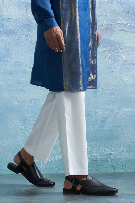 Charkhee Blue , Linen, Satin, Poplin Zari Woven Stripe Kurta With Pant Online at Aza Fashions Charkhee_Blue , Linen, Satin, Poplin Zari Woven Stripe Kurta With Pant _Online_at_Aza_Fashions