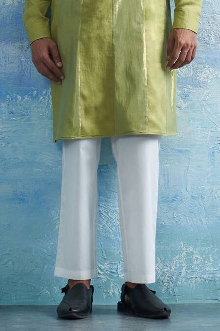 Charkhee Green Cotton, Linen, Poplin Zari Striped Kurta With Pant Online at Aza Fashions Charkhee_Green Cotton, Linen, Poplin Zari Striped Kurta With Pant _Online_at_Aza_Fashions