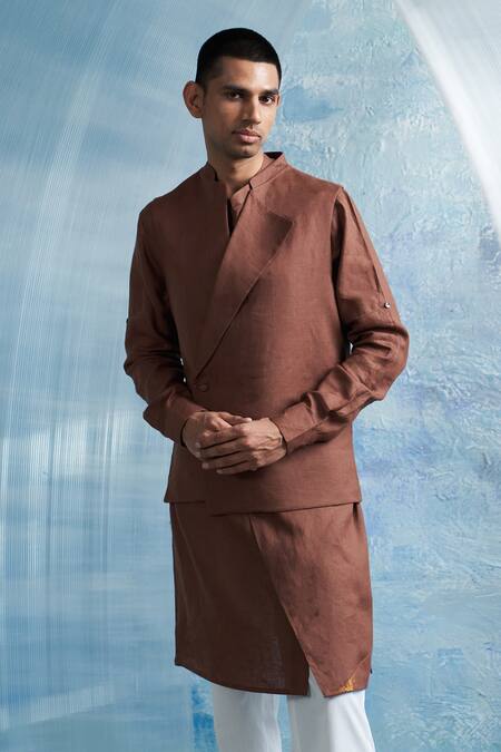 Buy Charkhee Brown Linen, Poplin Zari Bundi Kurta Pant Set Online at Aza Fashions Buy_Charkhee_Brown Linen, Poplin Zari Bundi Kurta Pant Set _Online_at_Aza_Fashions