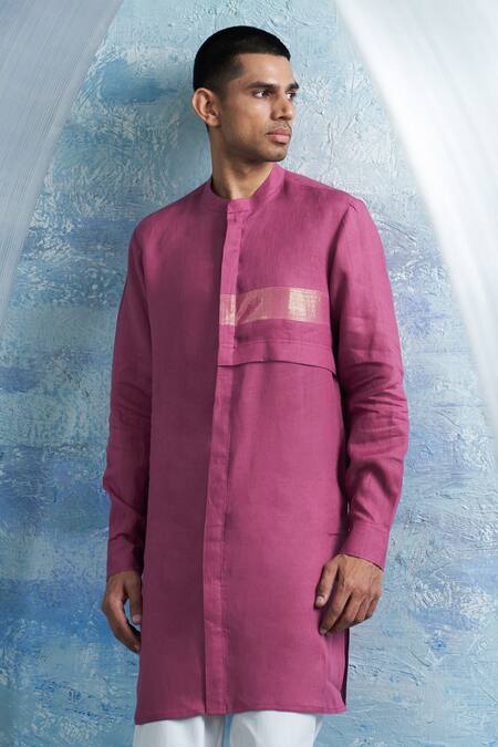 Charkhee Pink Linen, Poplin Zari Panel Placement Kurta With Pant Online at Aza Fashions Charkhee_Pink Linen, Poplin Zari Panel Placement Kurta With Pant _Online_at_Aza_Fashions