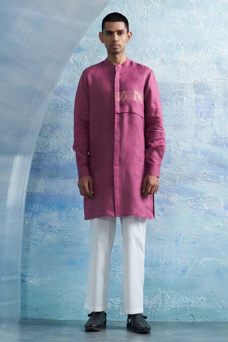 Buy Charkhee Pink Linen, Poplin Zari Panel Placement Kurta With Pant Online at Aza Fashions Buy_Charkhee_Pink Linen, Poplin Zari Panel Placement Kurta With Pant _Online_at_Aza_Fashions