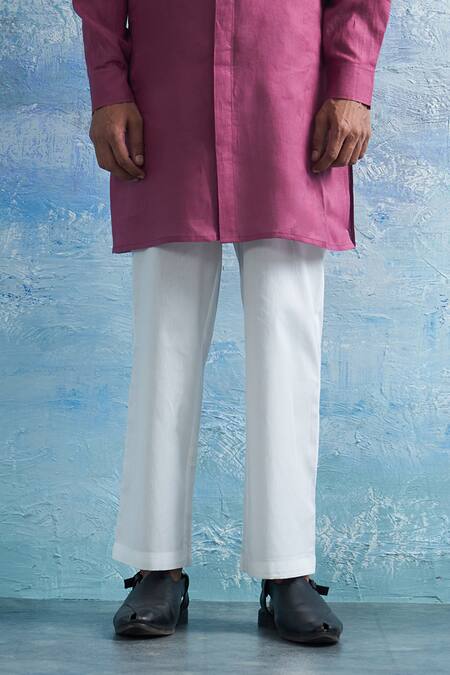 Shop Charkhee Pink Linen, Poplin Zari Panel Placement Kurta With Pant Online at Aza Fashions Shop_Charkhee_Pink Linen, Poplin Zari Panel Placement Kurta With Pant _Online_at_Aza_Fashions