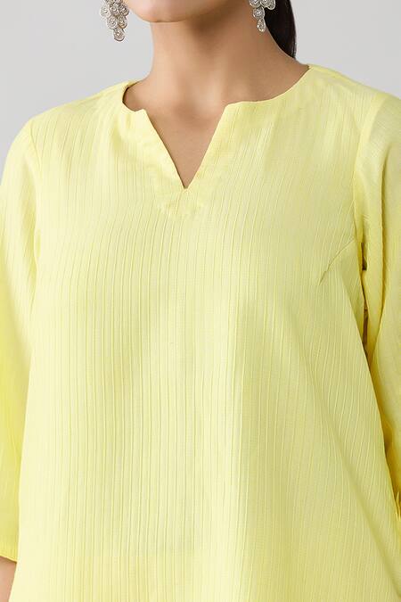 Shop Naintara Bajaj Yellow Cotton Keyhole Neck Pintucked Top And Pant Co-ord Set Online at Aza Fashions Shop_Naintara Bajaj_Yellow Cotton Keyhole Neck Pintucked Top And Pant Co-ord Set _Online_at_Aza_Fashions