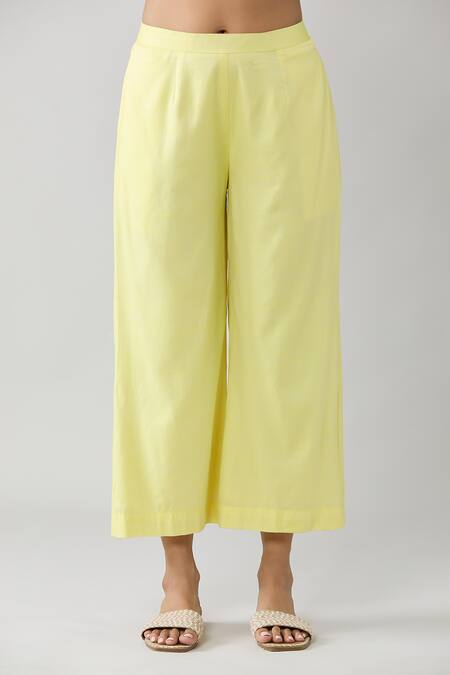 Naintara Bajaj Yellow Cotton Keyhole Neck Pintucked Top And Pant Co-ord Set at Aza Fashions Naintara Bajaj_Yellow Cotton Keyhole Neck Pintucked Top And Pant Co-ord Set _at_Aza_Fashions