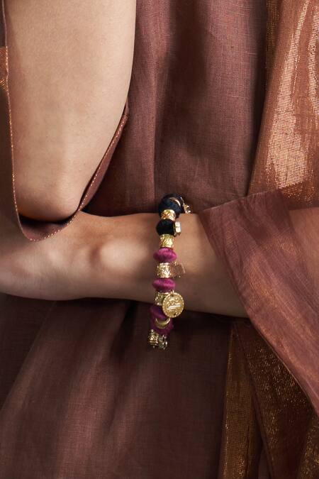 Charkhee Gold Plated Embroidery Thread Bangle Online at Aza Fashions Charkhee_Gold Plated Embroidery Thread Bangle_Online_at_Aza_Fashions