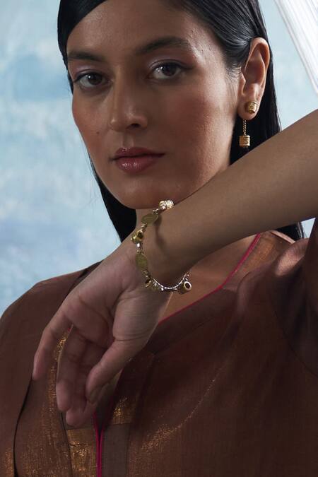 Charkhee_Gold Plated Stones Coins And Embellished Bangle_Online_at_Aza_Fashions