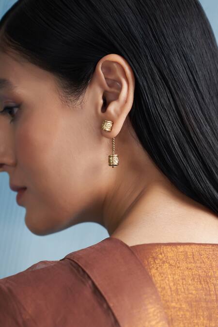 Charkhee_Gold Plated Stones Embellished Minimal Earrings_Online_at_Aza_Fashions