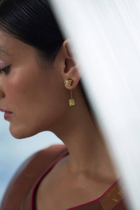 Buy_Charkhee_Gold Plated Stones Embellished Minimal Earrings_Online_at_Aza_Fashions