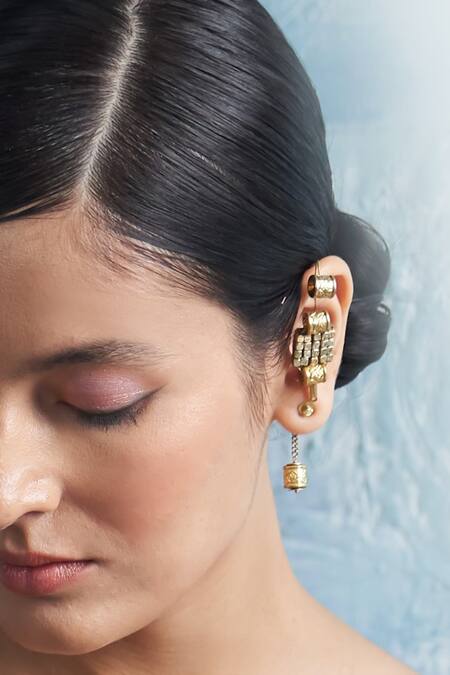 Charkhee_Gold Plated Stones Embellished Ear Cuffs_Online_at_Aza_Fashions