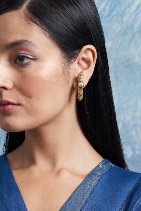 Charkhee_Gold Plated Stones Embellished Stud Earrings_Online_at_Aza_Fashions