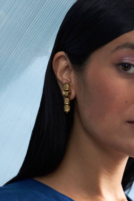 Buy_Charkhee_Gold Plated Stones Embellished Stud Earrings_Online_at_Aza_Fashions