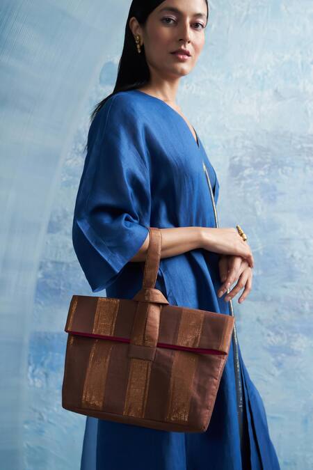 Charkhee Brown Striped Handbag Online at Aza Fashions Charkhee_Brown Striped Handbag _Online_at_Aza_Fashions