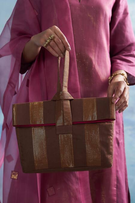 Buy Charkhee Brown Striped Handbag Online at Aza Fashions Buy_Charkhee_Brown Striped Handbag _Online_at_Aza_Fashions