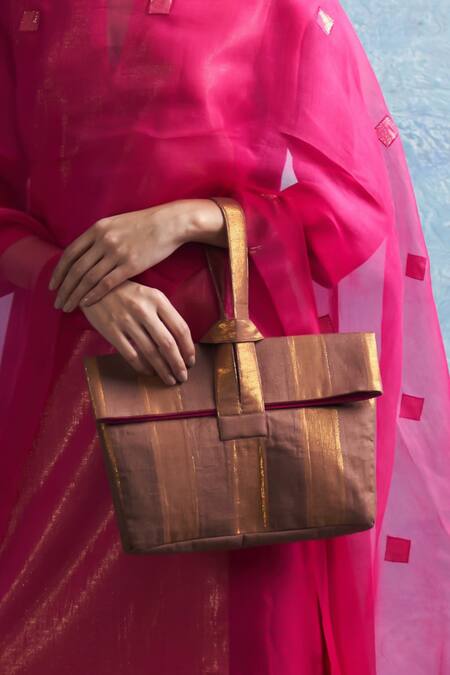 Shop Charkhee Brown Striped Handbag Online at Aza Fashions Shop_Charkhee_Brown Striped Handbag _Online_at_Aza_Fashions