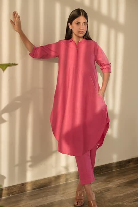 Merakus Curved Hem Plain Tunic & Pant Set 