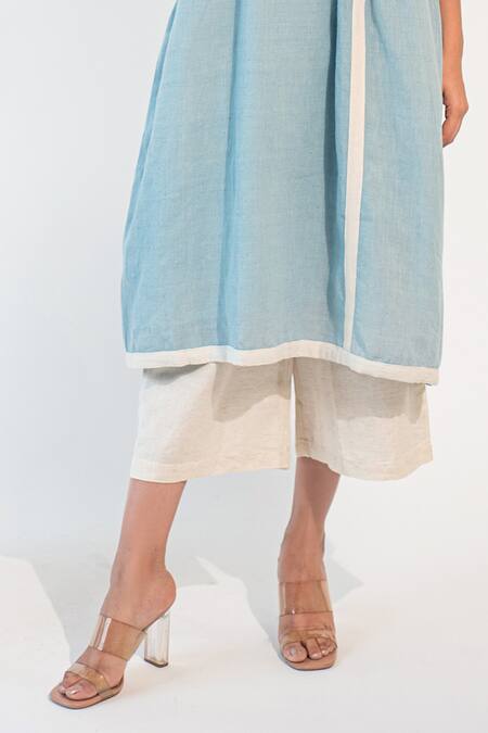 Merakus Blue Cotton Applique Round Neck Gathered Tunic And Culotte Set Online at Aza Fashions Merakus_Blue Cotton Applique Round Neck Gathered Tunic And Culotte Set _Online_at_Aza_Fashions