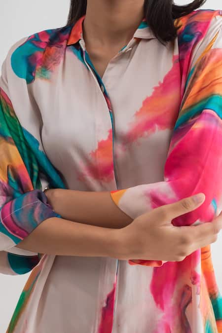 Merakus_Multi Color Modal, Silk Collared Abstract Print Shirt And Pant Set _at_Aza_Fashions