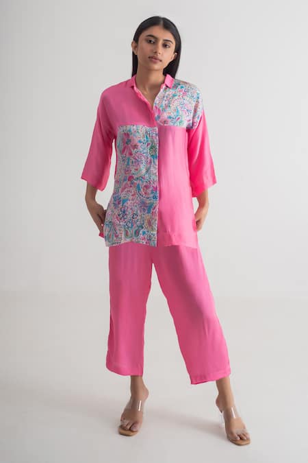 Merakus Color Blocked Pattern Shirt & Pant Set 