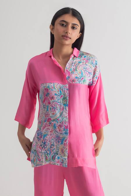 Buy Merakus Multi Modal Silk Printed Blocked Collar Pattern Shirt And Pant Set Online at Aza Fashions Buy_Merakus_Multi Modal Silk Printed Blocked Collar Pattern Shirt And Pant Set _Online_at_Aza_Fashions