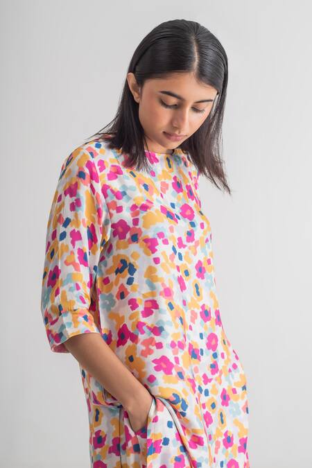 Buy_Merakus_Multi Color Modal, Silk Round Neck Floral Print Kurta And Pant Set _Online_at_Aza_Fashions
