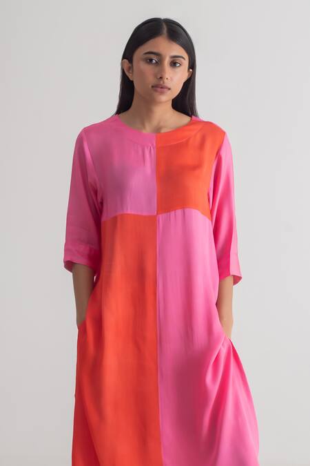 Buy_Merakus_Multi Color Modal, Silk Round Neck Blocked Kurta And Pant Set _Online_at_Aza_Fashions