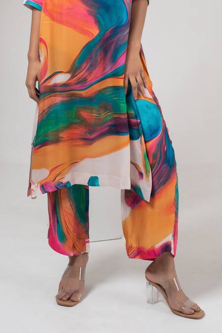Merakus Multi Color Modal, Silk Round Neck Abstract Print Kurta And Pant Set Online at Aza Fashions Merakus_Multi Color Modal, Silk Round Neck Abstract Print Kurta And Pant Set _Online_at_Aza_Fashions