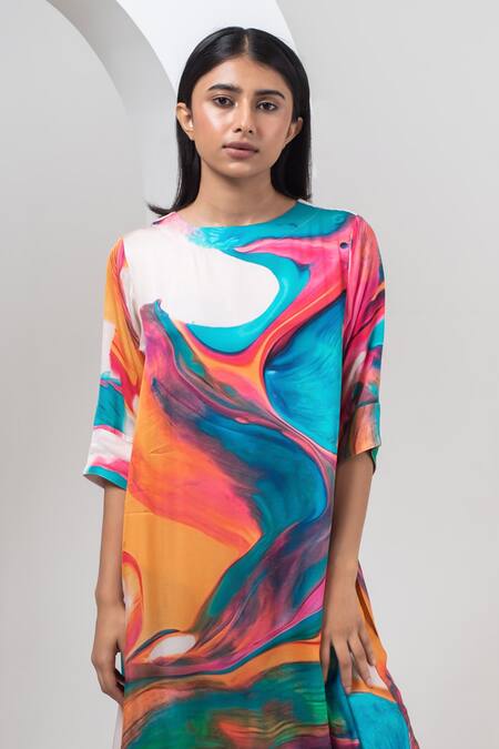 Buy Merakus Multi Color Modal, Silk Round Neck Abstract Print Kurta And Pant Set Online at Aza Fashions Buy_Merakus_Multi Color Modal, Silk Round Neck Abstract Print Kurta And Pant Set _Online_at_Aza_Fashions