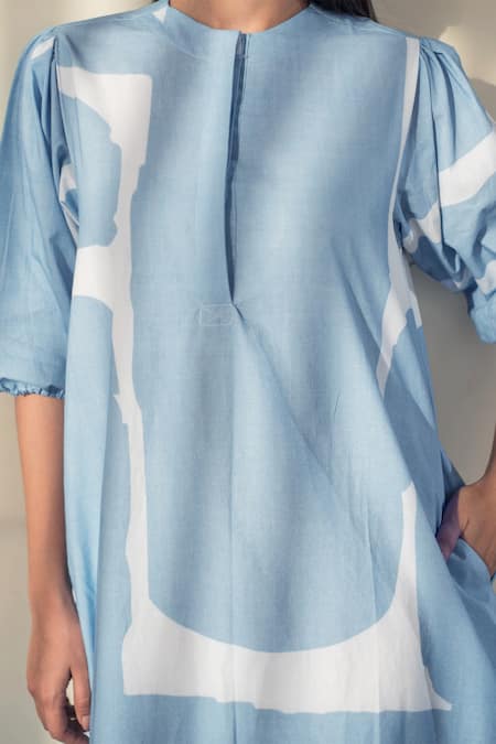 Buy_Merakus_Blue Cotton Round Neck Abstract Print Dress _Online_at_Aza_Fashions