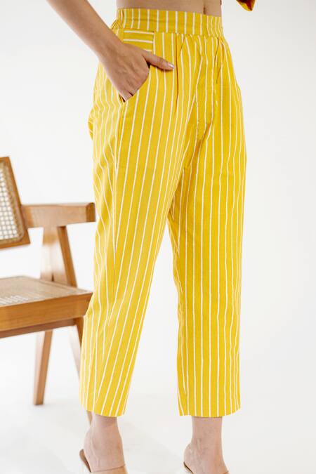 Merakus_White Cotton Collared Straight Tunic With Striped Pant _Online_at_Aza_Fashions