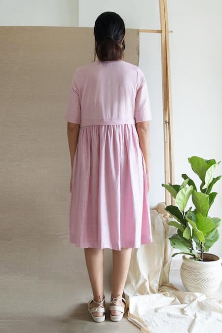 Shop_Merakus_Pink Cotton Collared Peter Pan Dress _at_Aza_Fashions