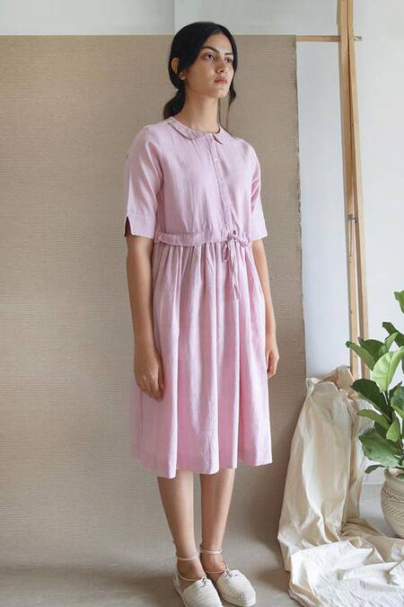 Buy_Merakus_Pink Cotton Collared Peter Pan Dress _Online_at_Aza_Fashions