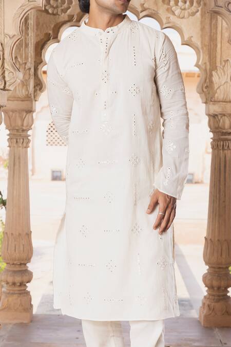 Buy Preevin Off White Cotton Mirrors, Embroidery Blossom Floret Kurta Set Online at Aza Fashions Buy_Preevin_Off White Cotton Mirrors, Embroidery Blossom Floret Kurta Set _Online_at_Aza_Fashions